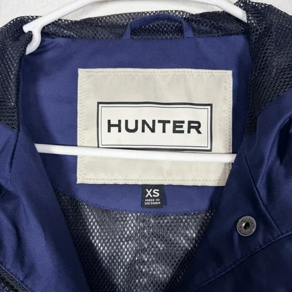Hunter Cotton Smock Jacket Navy Water Resistant Hooded Women’s XS Mid-Length - Picture 5 of 10